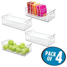 Load image into Gallery viewer, Discover mdesign wide plastic kitchen pantry cabinet refrigerator or freezer food storage bin with handles organizer for fruit yogurt snacks pasta bpa free 16 long 4 pack clear