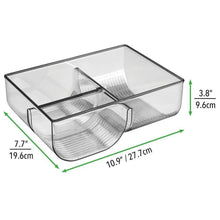 Load image into Gallery viewer, Results mdesign food storage container lid holder 3 compartment plastic organizer bin for organization in kitchen cabinets cupboards pantry shelves 2 pack smoke gray