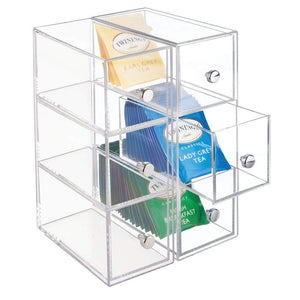 Shop mdesign plastic kitchen pantry cabinet countertop organizer storage station with 3 drawers for coffee tea sugar packets sweeteners creamers drink pods packets 4 pack clear