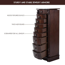 Load image into Gallery viewer, Results giantex large jewelry armoire cabinet with 8 drawers 2 swing doors 16 hooks top mirror boxes standing cambered front storage chest stand large standing jewelry armoire dark walnut
