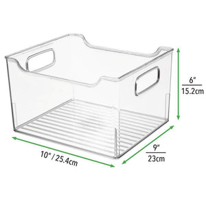 Heavy duty mdesign plastic kitchen pantry cabinet refrigerator or freezer food storage bin box deep container with handles organizer for fruit vegetables yogurt snacks pasta 10 long 8 pack clear