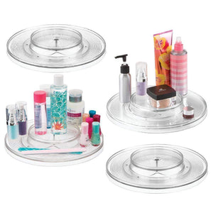 mDesign Spinning 2-Tier Lazy Susan Turntable Storage Tray - Rotating Organizer for Bathroom Vanity Counter Tops, Dressing Tables, Makeup Stations, Dressers - 11.5" Round, 4 Pack - Clear