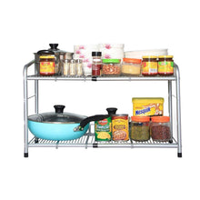 Load image into Gallery viewer, Discover the flagship 2 tiers under sink strainer stainless steel silver expandable cabinet shelf kitchen and bath multipurpose tidy organizer storage rack