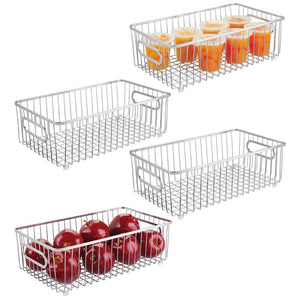Selection mdesign metal farmhouse kitchen pantry food storage organizer basket bin wire grid design for cabinet cupboard shelf countertop holds potatoes onions fruit large 4 pack chrome