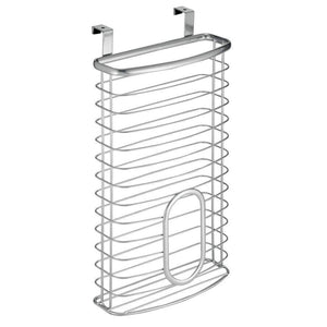 Great mdesign metal over cabinet kitchen storage organizer holder or basket hang over cabinet doors in kitchen pantry holds up to 50 plastic shopping bags silver
