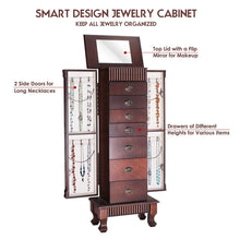 Load image into Gallery viewer, Save on giantex standing jewelry armoire cabinet storage chest with 7 drawers 2 swing doors 12 necklace hooks makeup mirror and top divided storage organizer large standing jewelry armoire