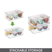 Load image into Gallery viewer, Discover the mdesign stackable kitchen pantry cabinet or refrigerator storage bin with attached hinged lid compact storage organizer for coffee tea and food packets snacks bpa free pack of 2 clear