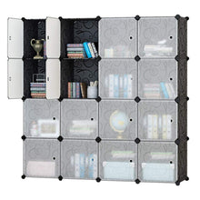 Load image into Gallery viewer, Save on honey home modular plastic storage cube closet organizers portable diy wardrobes cabinet shelving with doors for bedroom office 16 cubes black white