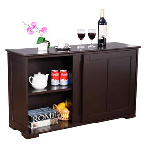 Heavy duty waterjoy kitchen storage sideboard stackable buffet storage cabinet with sliding door panels for home kitchen antique brown