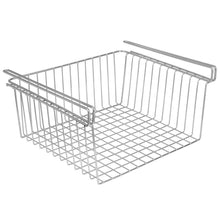 Load image into Gallery viewer, Storage mdesign household metal under shelf hanging storage organizer bin basket for organizing kitchen pantry cabinets cupboards shelves vintage modern farmhouse grid style large 2 pack chrome