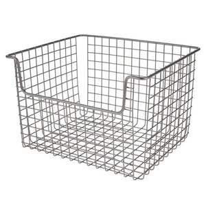 Save mdesign metal kitchen pantry food storage organizer basket farmhouse grid design with open front for cabinets cupboards shelves holds potatoes onions fruit 12 wide 2 pack graphite gray