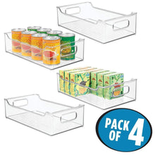 Load image into Gallery viewer, Storage organizer mdesign wide stackable plastic kitchen pantry cabinet refrigerator or freezer food storage bin with handles organizer for fruit yogurt snacks pasta bpa free 14 5 long 4 pack clear