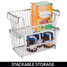 Load image into Gallery viewer, Storage organizer mdesign modern farmhouse metal wire household stackable storage organizer bin basket with handles for kitchen cabinets pantry closets bathrooms 12 5 wide 6 pack chrome