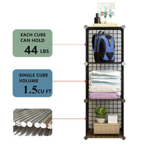 Load image into Gallery viewer, Shop here unicoo multi use diy 12 cube wire grid organizer bookcase bookshelf storage cabinet wardrobe closet toy organizer wire cube storage black wire
