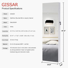 Load image into Gallery viewer, Organize with gissar full length mirror jewelry cabinet 6 leds jewelry armoire wall mounted over the door hanging jewelry organizer storage with lights lockable white