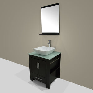 Amazon best walcut 24 inch bathroom vanity and sink combo modern black mdf cabinet ceramic vessel sink with faucet and pop up drain mirror tempered glass counter top