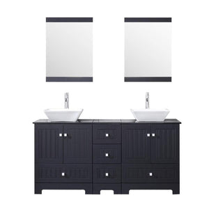New sliverylake 60 bathroom vanity and sink combo bathroom cabinet black countertop sink bowl w mirror set ceramic vessel black trapeziform