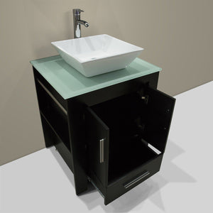 Try walcut 24 inch bathroom vanity and sink combo modern black mdf cabinet ceramic vessel sink with faucet and pop up drain mirror tempered glass counter top