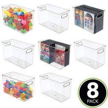 Load image into Gallery viewer, Results mdesign deep plastic home storage organizer bin for cube furniture shelving in office entryway closet cabinet bedroom laundry room nursery kids toy room 12 x 6 x 7 75 8 pack clear
