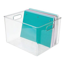Load image into Gallery viewer, Get mdesign plastic storage container bin with carrying handles for home office filing cabinets shelves organizer for school supplies pens pencils notepads staplers envelopes 8 pack clear