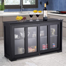 Load image into Gallery viewer, Best seller  waterjoy kitchen storage sideboard stackable buffet storage cabinet with sliding door tempered glass panels for home kitchen antique black