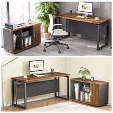 Load image into Gallery viewer, Best little tree l shaped computer desk 55 executive desk business furniture with 39 file cabinet storage mobile printer filing stand for office dark walnut