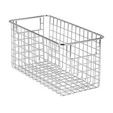 Load image into Gallery viewer, Products mdesign farmhouse decor metal wire food storage organizer bin basket with handles for kitchen cabinets pantry bathroom laundry room closets garage 12 x 6 x 6 8 pack chrome