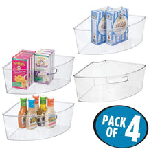 Load image into Gallery viewer, Top rated mdesign kitchen cabinet plastic lazy susan storage organizer bins with front handle large pie shaped 1 4 wedge 6 deep container food safe bpa free 4 pack clear