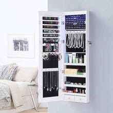 Load image into Gallery viewer, Products gissar full length mirror jewelry cabinet 6 leds jewelry armoire wall mounted over the door hanging jewelry organizer storage with lights lockable white