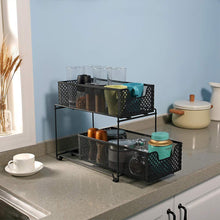 Load image into Gallery viewer, New 2 tier organizer baskets with mesh sliding drawers ideal cabinet countertop pantry under the sink and desktop organizer for bathroom kitchen office