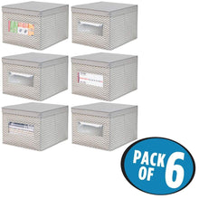 Load image into Gallery viewer, Buy now mdesign decorative soft stackable fabric office storage organizer holder bin box container clear window lid for cabinets drawers desks workspace large foldable chevron print 6 pack taupe