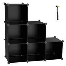 Load image into Gallery viewer, Discover the best songmics cube storage organizer 6 cube closet storage shelves diy plastic closet cabinet modular bookcase storage shelving for bedroom living room office black with rubber hammer black ulpc06h
