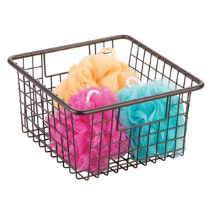 Selection mdesign farmhouse decor metal wire storage organizer bin basket with handles for bathroom cabinets shelves closets bedrooms laundry room garage 10 25 x 9 25 x 5 25 4 pack bronze