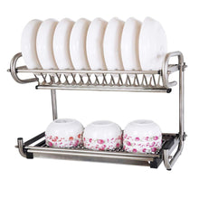Load image into Gallery viewer, Buy now 23 2 kitchen dish rack 2 tier stainless steel cabinet rack wall mounted with drainboard set dish bowl cup holder 23 2 inch
