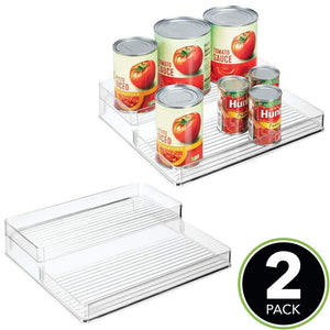 Get mdesign plastic kitchen canned food storage organizer shelves holder for cabinet countertop pantry holds beans sauces tomato paste vegetables soups 2 levels 12 w 2 pack clear