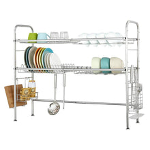 Load image into Gallery viewer, Amazon nex 2 tier stainless steel drying dish rack non slip length adjustable kitchen cabinets with chopstick holder double groove