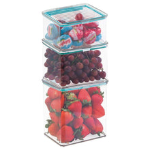 Load image into Gallery viewer, Amazon mdesign airtight stackable kitchen pantry cabinet or refrigerator food storage containers attached hinged lids compact bins for pantry refrigerator freezer bpa free food safe set of 3 clear