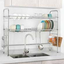 Load image into Gallery viewer, Budget nex 2 tier stainless steel drying dish rack non slip length adjustable kitchen cabinets with chopstick holder double groove