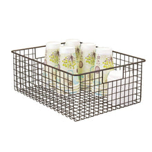 Load image into Gallery viewer, Exclusive mdesign farmhouse decor metal wire food organizer storage bin baskets with handles for kitchen cabinets pantry bathroom laundry room closets garage 4 pack bronze