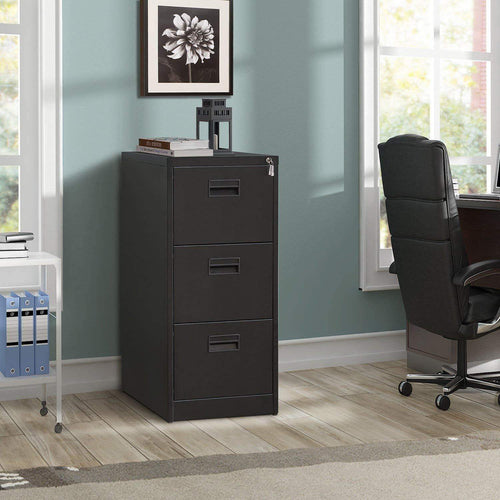 Save modernluxe metal lateral file cabinet steel vertical lockable filing cabinet 3 drawer with locks black 18w 24 4d 40 3h