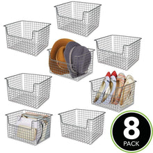 Load image into Gallery viewer, Selection mdesign farmhouse decor metal storage organizer basket vintage grid style for organizing closets shelves cabinets in bedrooms bathrooms entryways hallways 12 wide 8 pack graphite gray