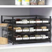 Load image into Gallery viewer, Save nex 3 tier standing spice rack kitchen countertop storage organizer adjustable shelf pull out spice rack slide out cabinet for spice jars glass empty cabinets holds 18 24 30 jars brown 30 jars