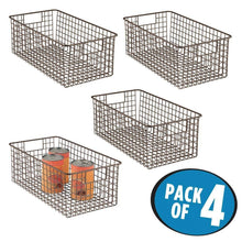 Load image into Gallery viewer, Exclusive mdesign farmhouse decor metal wire food organizer storage bin basket with handles for kitchen cabinets pantry bathroom laundry room closets garage 16 x 9 x 6 in 4 pack bronze
