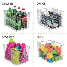 Load image into Gallery viewer, Results mdesign farmhouse decor metal wire food storage organizer bin basket with handles for kitchen cabinets pantry bathroom laundry room closets garage 12 x 9 x 8 2 pack chrome