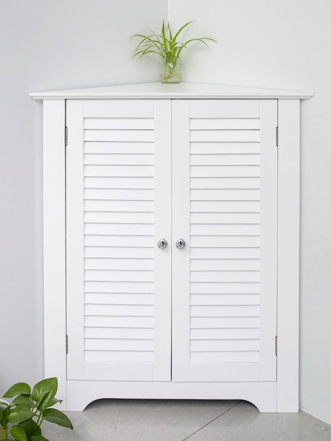 (NEW FOR SALE )Merax® Corner Cabinet Double Door Floor Bathroom Storage Cabinet Triangle Design, White