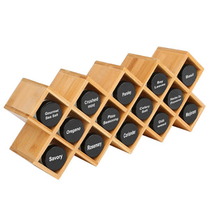 Top rated criss cross 18 jar bamboo countertop spice rack organizer kitchen cabinet cupboard wall mount door spice storage fit for round and square spice bottles free standing for counter cabinet or drawers
