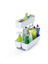 Load image into Gallery viewer, Great cleaningagent under sink organizer chrome steel and white sliding pull out base cabinet storage removable carrying caddy dishwasher safe easy install