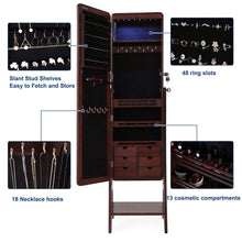 Load image into Gallery viewer, Top rated songmics 8 leds jewelry cabinet armoire with beveled edge mirror gorgeous jewelry organizer large capacity brown patented ujjc89k