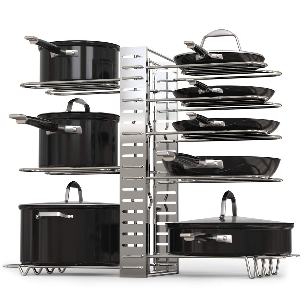 Discover geekdigg pot rack organizer adjustable height and position kitchen counter and cabinet pan organizer shelf rack pot lid holder with 3 diy methods silver