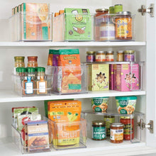 Load image into Gallery viewer, Storage mdesign plastic food packet kitchen storage organizer bin caddy holds spice pouches dressing mixes hot chocolate tea sugar packets in pantry cabinets or countertop 8 pack clear
